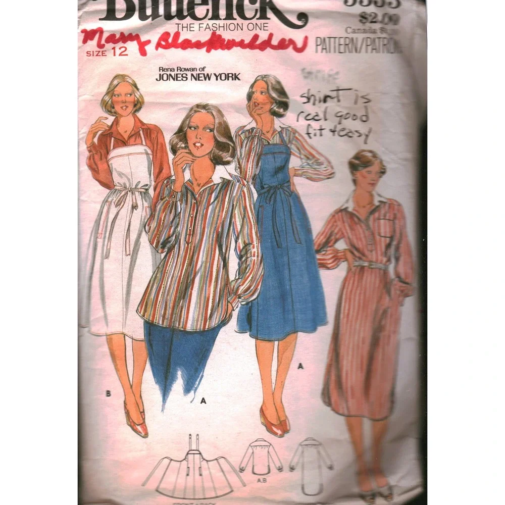 Vintage Butterick 5335 Jones New York Shirt Dress Jumper Sewing Pattern Size 12